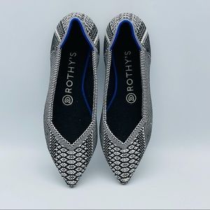 ROTHY’S The Point Pointed Flats Black White Python W7 Size 7